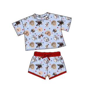 GSSO2718 RTS Petite fille active, tenue de Pâques à carreaux bleus, broderie croisée, tenues pour enfants en gros, ensemble à manches courtes pour fille, été - Product Image 2