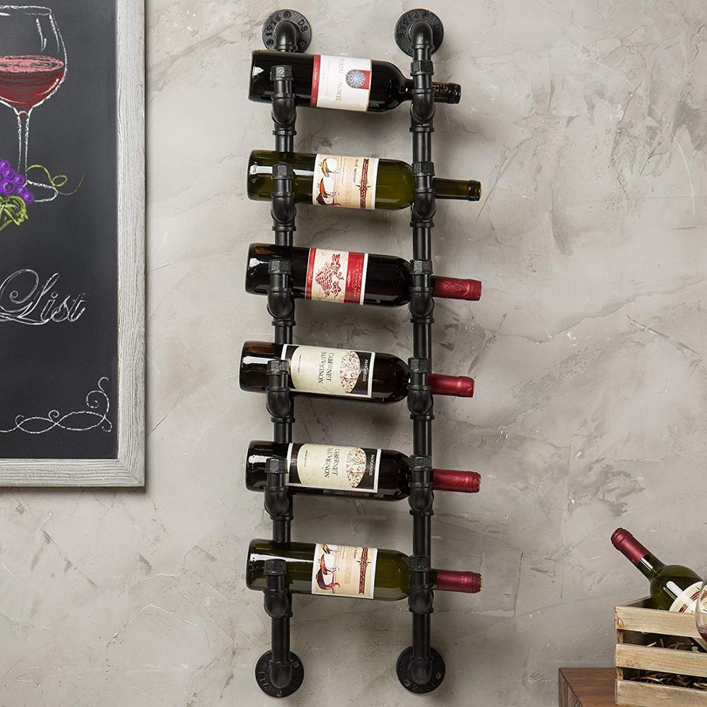 Промышленная настенная Винная стойка из черного металла с 6 бутылками