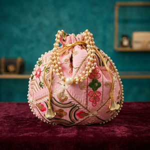 Sac à main fourre-tout décontracté à fermeture ouverte avec broderie de fil Travail léger et durable Faveur de mariage Potli Sacs - Product Image 4