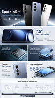 Smartphone Tecno Spark 40 Pro+ 24+512GB Layar 144Hz LTE CDMA Multibahasa Prancis/Spanyol/Inggris