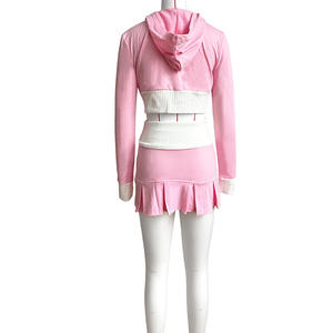 Ensemble deux pièces pour femmes Jupes plissées à capuche à manches longues Ensemble 2 pièces Gril <span class=keywords><strong>Jupe</strong></span> courte taille haute Ensemble deux pièces pour femmes - Product Image 4
