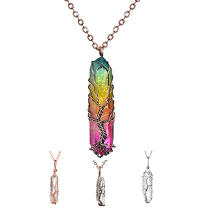 7 Chakra Natural del arco iris collar de piedra colgante Unisex largo cadena Árbol de la vida joyería de la Declaración, regalo - Product Image 4
