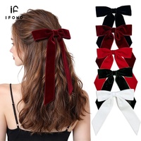 IFOND Factory Wholesale Elegant Velvet Long Streamer Hair Bow Barrette Retro Solid Color Bow Clip for Women Fashion Accessories