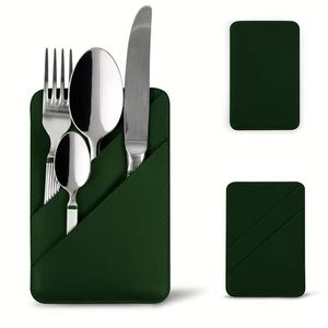 Porte-couverts et étui en cuir PU moderne et élégant pour organiser et ranger les couteaux, fourchettes et ustensiles de table - Product Image 2