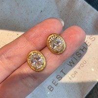 Boucles d'oreilles ovales en argent 925, style vintage, motif œuf de pigeon, zircon étincelant, rétro-élégantes, haut de gamme, accessoires d'oreille pour femme