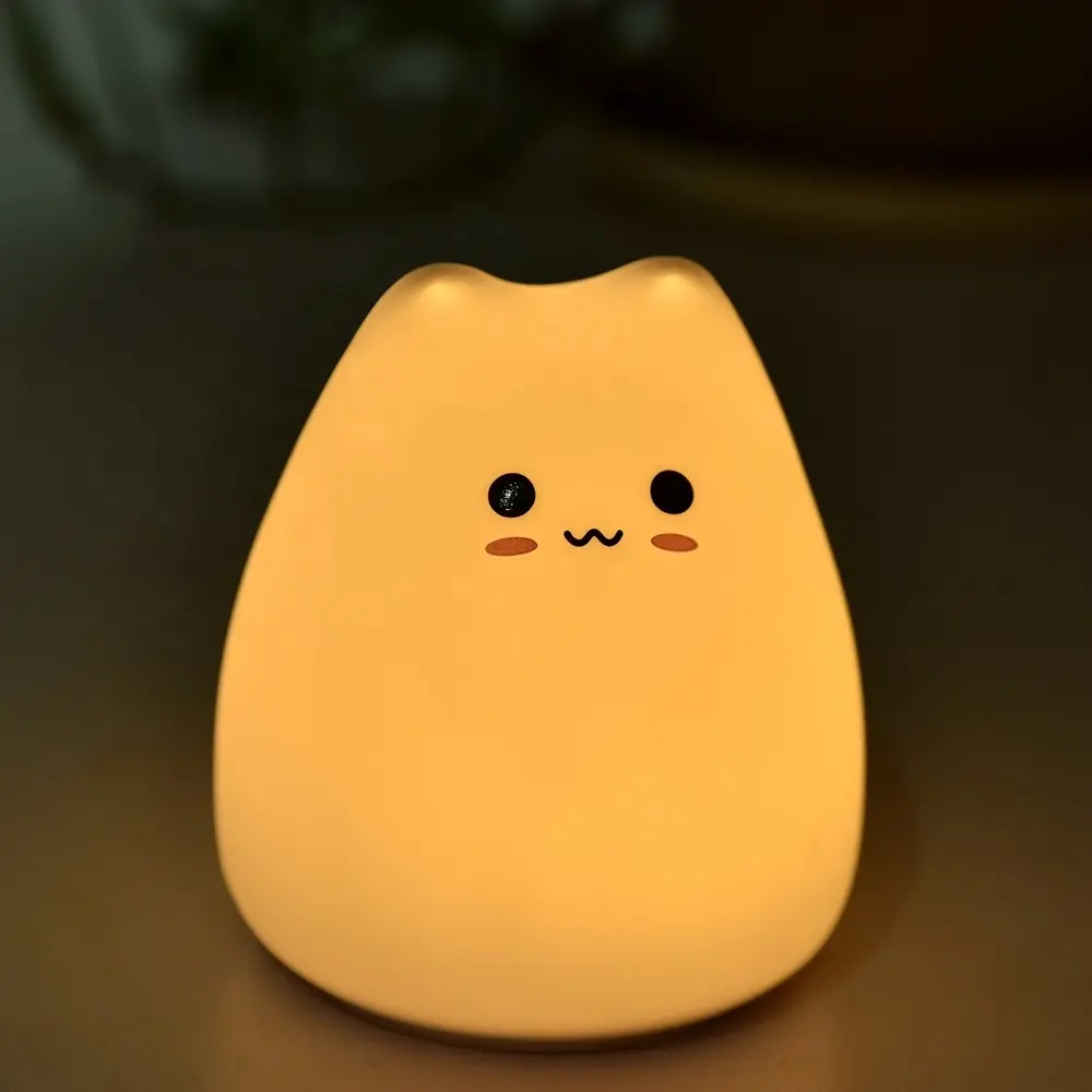 크리 에이 티브 귀여운 고양이 LED 밤 빛 어린이 아기 아이 여러 가지 빛깔의 실리콘 침대 옆 램프 터치 센서 탭 제어 밤 램프
