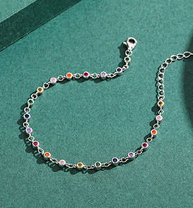 S925 Silver Chain <b>Bracelet</b> With Multicolor Crystal Bezel Setting Classic Style Unisex Everyday Wear Jewelry - Product Image 4