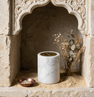 Brûleur à Bakhoor en marbre blanc naturel avec couvercle en métal pour la décoration de la maison, style minimaliste Wabi Sabi, brûleur à encens arabe