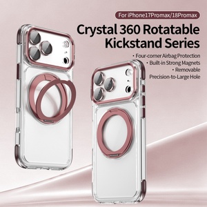 เคสโทรศัพท์ใสแบบแม่เหล็กใหม่สำหรับ iPhone 18 13 14 15 16 17 Pro Max พร้อม 360 °   ขาตั้งวงแหวนโลหะ ฟิล์มเลนส์ HD ฝาครอบกันกระแทก - Product Image 2