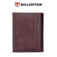 Dompet Kulit Asli BULLCAPTAIN untuk Pria, Dompet Lipat Kulit Sapi Vintage dengan Kantong Koin Resleting dan Pengunci RFID