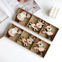 Holz-Weihnachtsschmuck-Set mit Weihnachtsmann, Rentier und Elch als Hängende Anhänger, Rustikale Feiertagsbaumdekoration