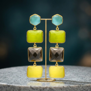 Boucles d'oreilles ethniques plaquées or multi-pierres précieuses Jaipur Gems avec expertise tierce pour les occasions de mariage - Product Image 2