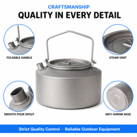 Bouilloire en titane pur, théière portable pour faire bouillir l'eau, ustensiles de cuisine pour le camping, équipement de camping, kit de voyage