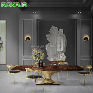 Cao Hàng Đầu Kích Thước Lớn Bàn Ăn Đặt Phòng Đánh Bóng Brass Cơ Sở <span class=keywords><strong>Dinning</strong></span> Bảng Biệt Thự Hoàng Gia Tiệc 10 12 Chỗ Ngồi Dài Bàn Ăn Tối - Product Image 1