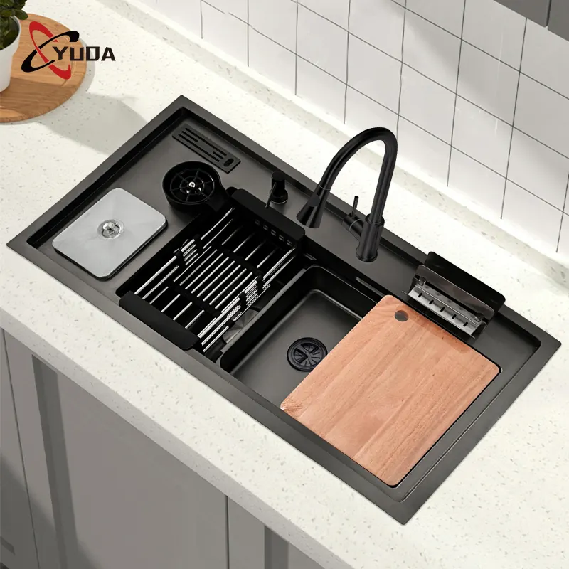 New Style Multifunction Stainless Steel Handmade Kitchen Sinks Luxury High Tech Kichen Sink With Cup Rinser