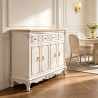 Buffet de luxe européen avec plateau en marbre, sculpté à la main, en bois massif, garniture dorée, meuble de rangement, armoire à chaussures pour couloir, vente en gros
