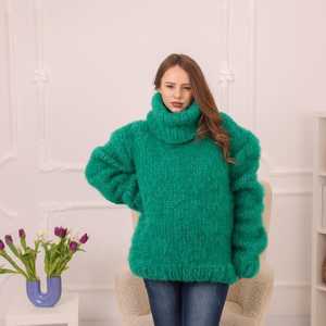 Suéter Verde de <span class=keywords><strong>Alpaca</strong></span> OEM ODM, Tricô Grosso de 20 Fios, Brilhante e Fofo, Caimento Oversized T2229 - Product Image 6