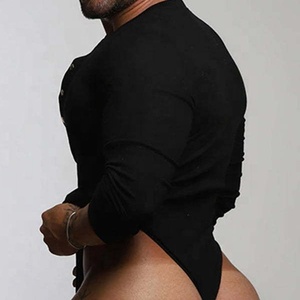 Body de Manga Larga Sexy para Hombre al por Mayor, con Cuello en V Profundo y Botones a Presión, Estilo Henley, de Una Pieza, Ajustado, para Uso Diario - Product Image 3