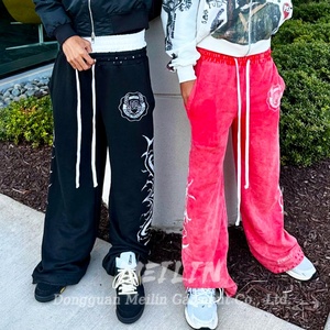 Pantalones de chándal personalizados de peso pesado, de corte holgado, con lavado ácido, estilo jogger, de pierna ancha, para hombre, con corte acampanado, oversize y de doble cintura - Product Image 3