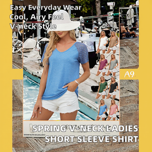 Camiseta de Punto Holgada y Transpirable para Mujer, Manga Corta, Primavera-Verano 2025, Cuello en V, Vestido Informal - Product Image 2