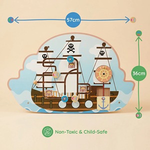 Bateau <span class=keywords><strong>pirate</strong></span> en bois, jouet mural éducatif - Aventure de <span class=keywords><strong>chasse</strong></span> <span class=keywords><strong>au</strong></span> trésor Montessori, interactif, peu encombrant, sûr, non toxique, multi-usages pour - Product Image 2