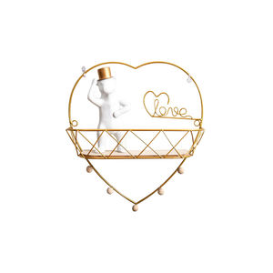 Décoratif or en forme de coeur en métal fixé au mur de fil multi étagères flottantes avec boule en <span class=keywords><strong>bois</strong></span> crochets pour l'affichage - Product Image 1