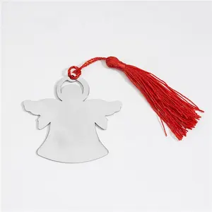 Yiwu Aceon Stainless Steel Big Metal Tag With Red Tassel DIY Engrave Stamping Festival New Year Home Decoration Angel Ornament