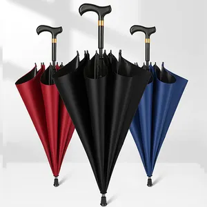 Crutch Cane Walking Stick Old Man Straight Umbrella Waterproof Fabric Sunshade Cane Umbrella