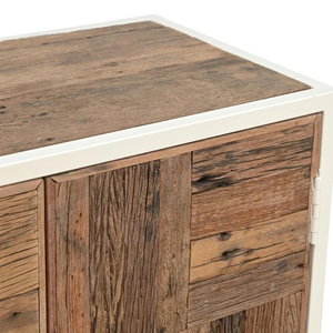 Gabinete de Madera Maciza con Estructura de Acero Suave, Acabado en Madera Natural, Recubrimiento Metálico Blanco, Gabinete de Almacenamiento para Sala de Estar 5+ - Product Image 4