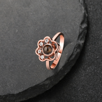 Bague de projection photo cachée « Je t'aime » en 100 langues, motif patte et cœur, or ouvert, réglable, cadeau pour les amoureux des chiens