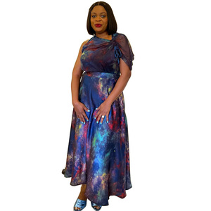2024 Neueste High Waist a Line Sommer Damen Kurzarm Langes Kleid für Plus Size Frauen