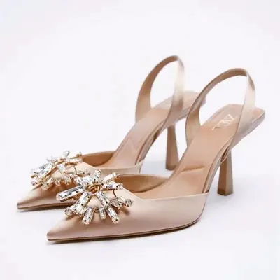 Autumn new women's shoes mink gray sequined romantic wedding satin effect Muller shoes women's high heel shoes