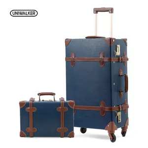 उच्च गुणवत्ता 20''22''24''26'' यूनिसेक्स रेट्रो रोलिंग ट्राली सामान विंटेज सूटकेस बैग पहिया के साथ यात्रा के लिए