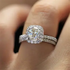 रजत मढ़वाया थोक उच्च गुणवत्ता वर्ग शादी दुल्हन फैशन गहने माइक्रो हीरा सेट अंगूठी