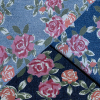 Tissu en jean imprimé floral écologique, motif vigne végétale, impression réactive couleur fidèle, motif personnalisé, 300M ODM pour filles