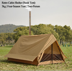 Exterior marrón ligero de cuatro estaciones tienda de campaña piso chimenea estilo cabina tienda familiar <span class=keywords><strong>para</strong></span> 2 personas Tienda de pesca de aluminio - Product Image 2