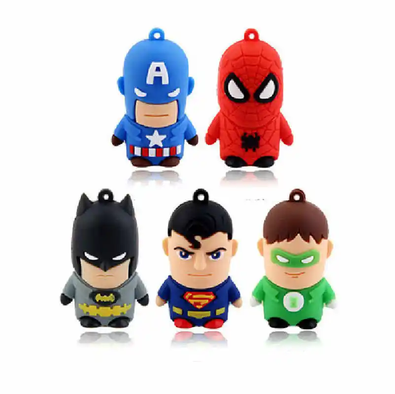 대량 싼 선물 PVC 만화 슈퍼 히어로 superman4GB 128GB 64GB USB Pendrive 2.0 녹색 실리콘 USB 플래시 드라이버 Batmand