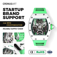 Montre automatique pour homme CRONUSART Tonneau, boîtier en fibre de carbone blanc et vert, réserve de marche de 42 heures, cadran squelette Bullhead, 13,4 mm, 97 g, montre-bracelet