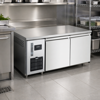 Meja Persiapan Pendingin Udara Komersial, Kulkas Bawah Meja Stainless Steel untuk Dapur Restoran
