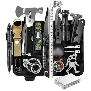 Kit de survie en plein air 27 en 1, kit d'urgence multifonction pour le camping en milieu sauvage, équipement compact portable en acier inoxydable - Product Image 1