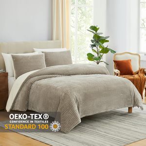3 Piece Plush Warm <strong>Bedding</strong> Comforter Sets Sherpa Comforter Set with 2 Pillow Sham <strong>Taupe</strong> Reversible - Product Image 6