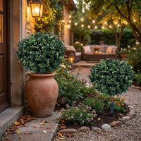 Boule de mousse artificielle réaliste pour jardin, sphère végétale verte en plastique avec base en fer pour aménagement paysager extérieur