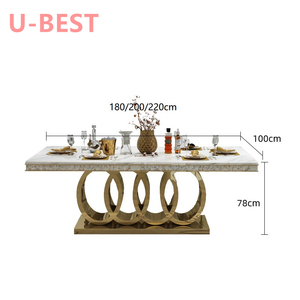 U-BEST 中国可伸缩木质餐桌白色经典餐厅套装带6把椅子现代大理石台面餐桌 - Product Image 6