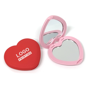 Customized Printing Rubber Coating Heart Shape Makeup Mirror Double Sided Folding Promotional Mirror
