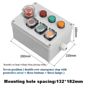 Boîtier industriel étanche IP65 avec bouton d'arrêt d'urgence à 7 voies, couvercle de protection, trois boutons et trois lampes, boîte à boutons - Product Image 3