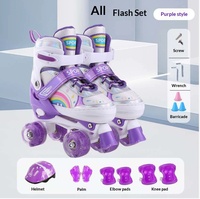 Nouveaux patins à roulettes en caoutchouc à double rangée en PU, sports de plein air, toutes les roues lumineuses, 4 tailles réglables, patins à roulettes quad arc-en-ciel