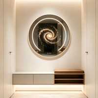 Miroir LED Spirale Galaxie à Cadre Noir Rond, Miroir Mural Intelligent de Salle de Bain avec Éclairage Arrière Anti-Buée Tactile et Décoratif