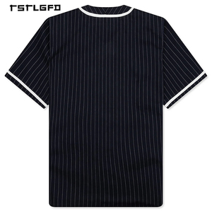 Camiseta de Béisbol Personalizada con Rayas, Manga Corta, Cuello en V, Estilo Urbano, Jersey para Hombre, Hip Hop, Informal, Deportiva - Product Image 2