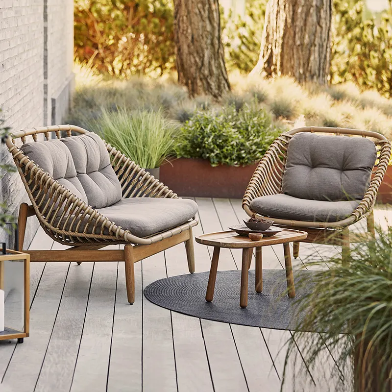 Conjunto de sofá personalizado, cadeira de sofá em formato de pe rattan com combinação de assento para sala de estar ao ar livre, conjunto de alumínio de sofá