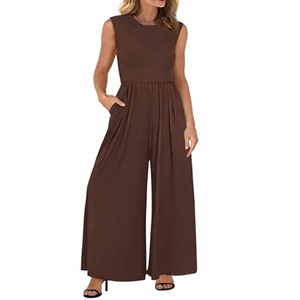 Loveda - Mono holgado sin mangas de cintura alta con logo personalizado, pantalón ancho verde con bolsillos, ideal para verano y playa - Product Image 3